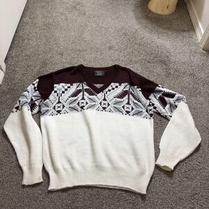 Vintage Esprit Campus Sweater Mens Large Geometric V Neck 60s USA
